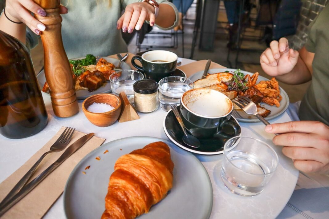 Brunch park slope - coffee and pastries on a cafe table in Brooklyn